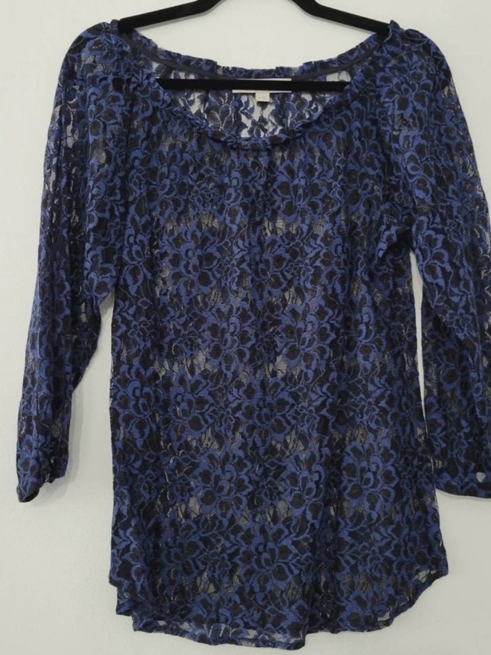 LOFT Navy Blue Floral Lace Long Sleeve Top